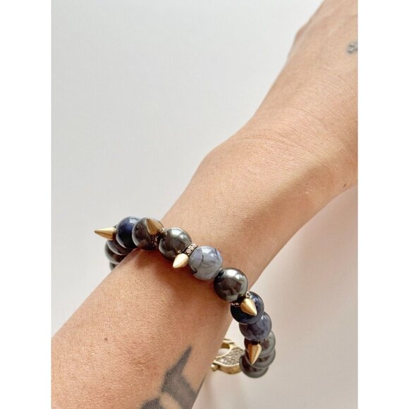 STELLA & DOT Renegade Blue Grey Beaded Rhinestone Pave Studded Stretch Bracelet - Picture 3 of 8